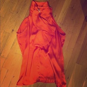 Orange Silky Sleeveless Blouse